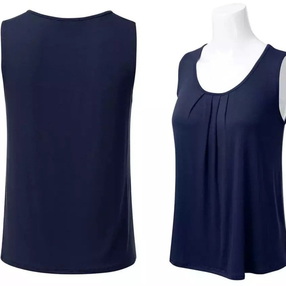 Women's Scoop Neck Pleated Sleeveless Tank Top